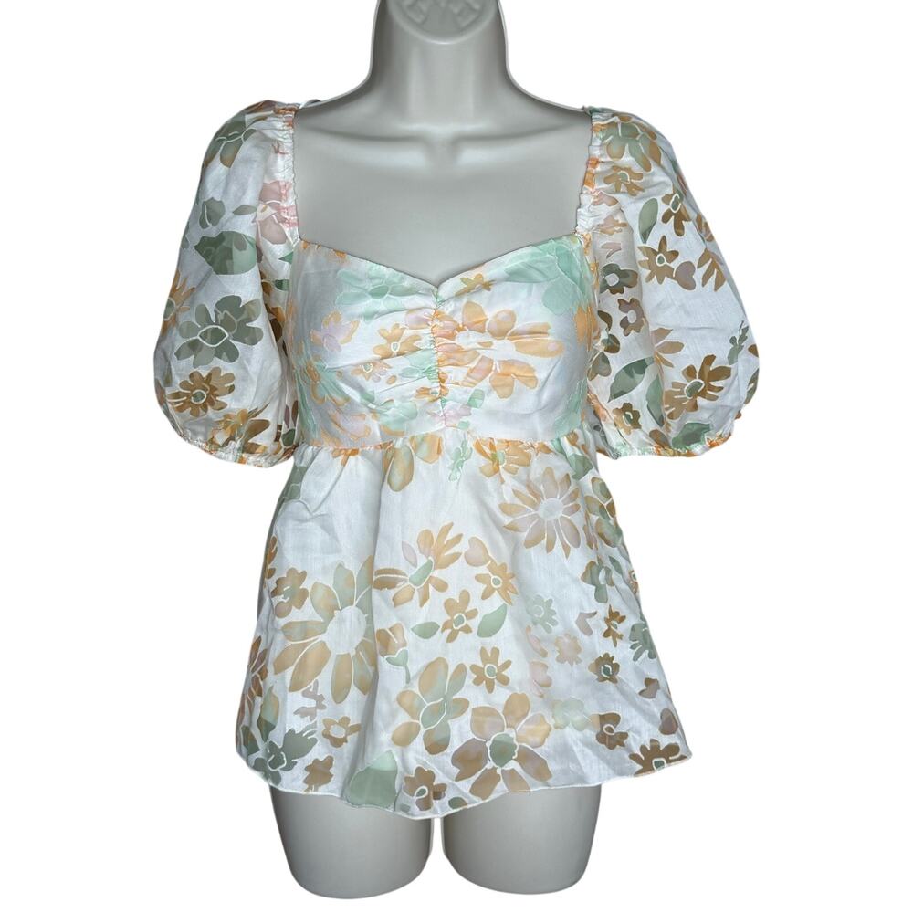 Baevely Burnout Floral Sweetheart Blouse L NWT
